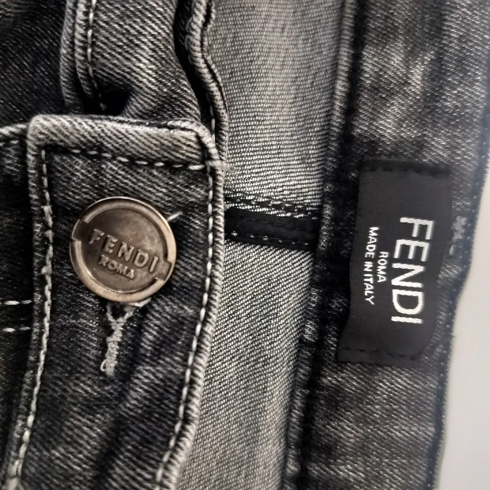 Fendi Roma Mens‎ Distressed Slim Fit Jeans Faded Black Monogram Pocket Italy